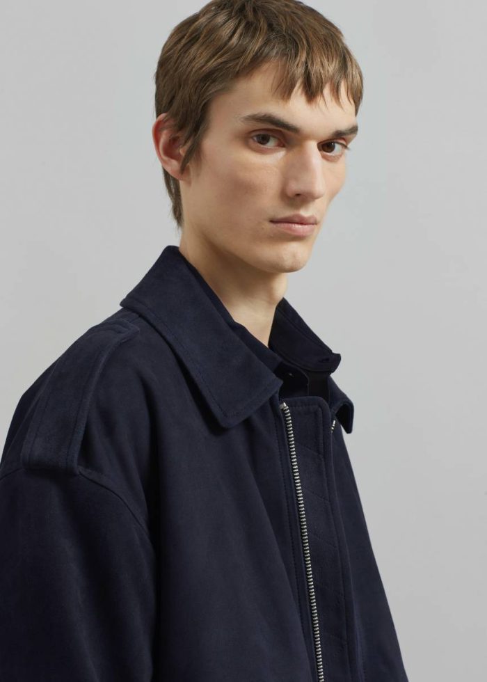 The Frankie Shop Outerwear Men Blue Viper Suede Jacket - Navy