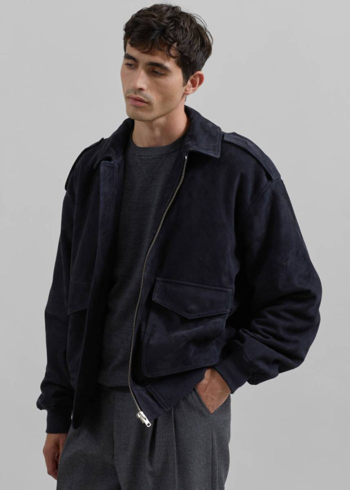 The Frankie Shop Outerwear Men Blue Viper Suede Jacket - Navy