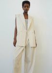 The Frankie Shop Outerwear Women Shane Twill Double Breasted Vest - Light Beige/Black Pinstripe Beige
