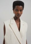 The Frankie Shop Outerwear Women Shane Twill Double Breasted Vest - Light Beige/Black Pinstripe Beige