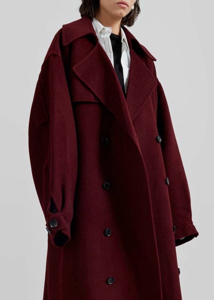 The Frankie Shop Red Mavis Long Coat - Burgundy Women Outerwear