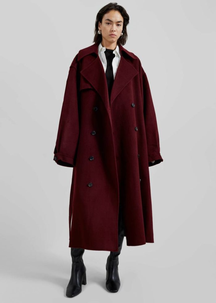 The Frankie Shop Red Mavis Long Coat - Burgundy Women Outerwear