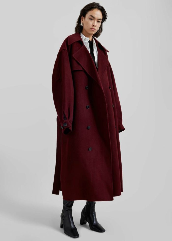 The Frankie Shop Red Mavis Long Coat - Burgundy Women Outerwear