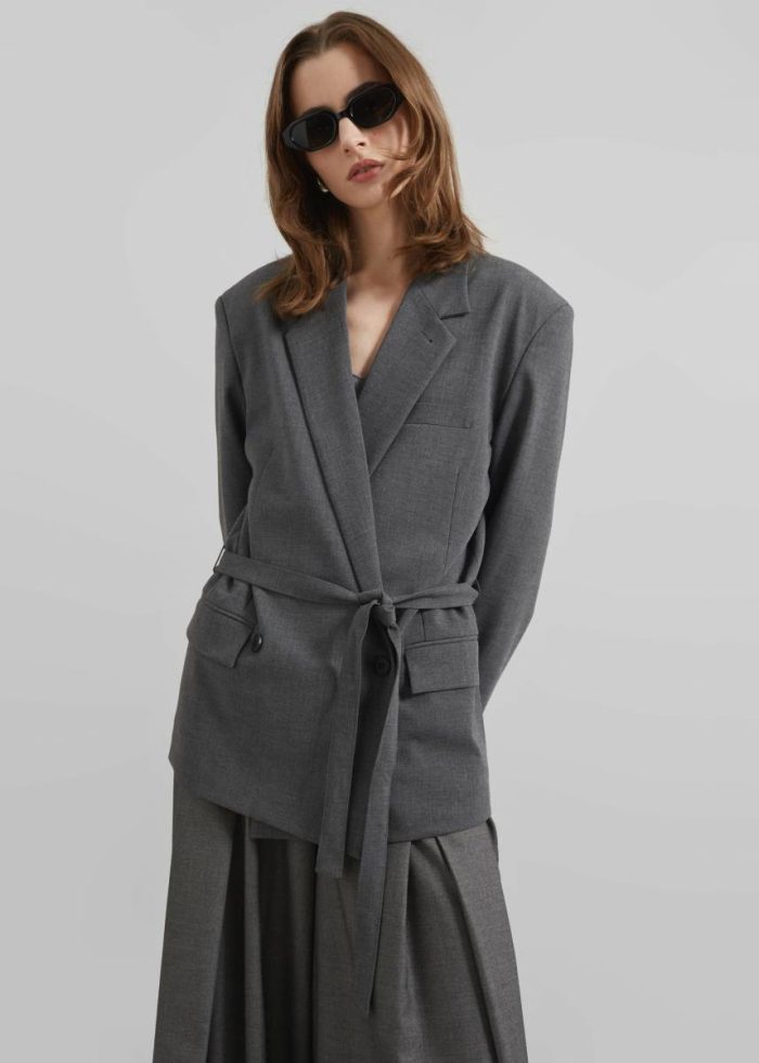 The Frankie Shop Salzburg Belted Blazer - Grey Outerwear Grey Women