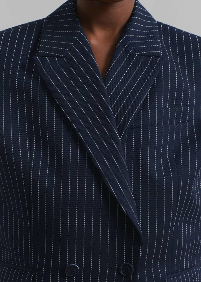 The Frankie Shop Shane Twill Double Breasted Vest - Navy/White Pinstripe Women Blue Outerwear
