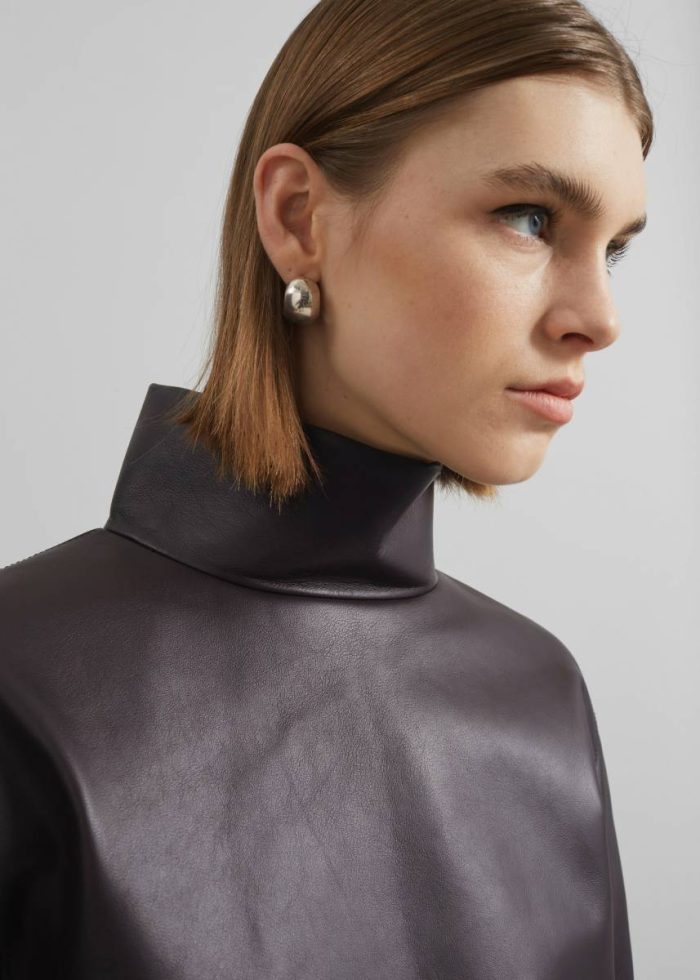 The Frankie Shop Shiloh Leather Mock Neck Top - Dark Plum Purple Women Tops