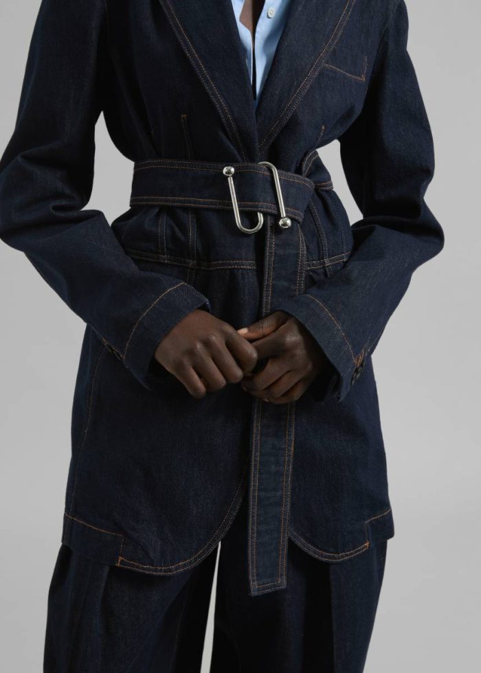 The Frankie Shop Sportmax Domino Oversized Denim Blazer - Navy Women Outerwear Blue