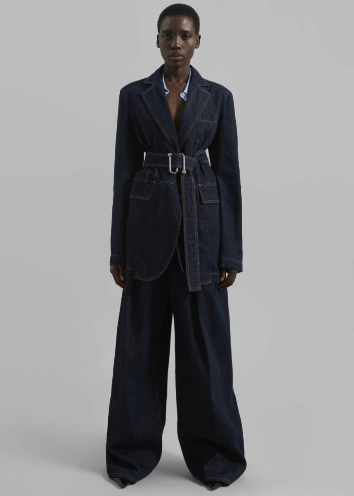 The Frankie Shop Sportmax Domino Oversized Denim Blazer - Navy Women Outerwear Blue