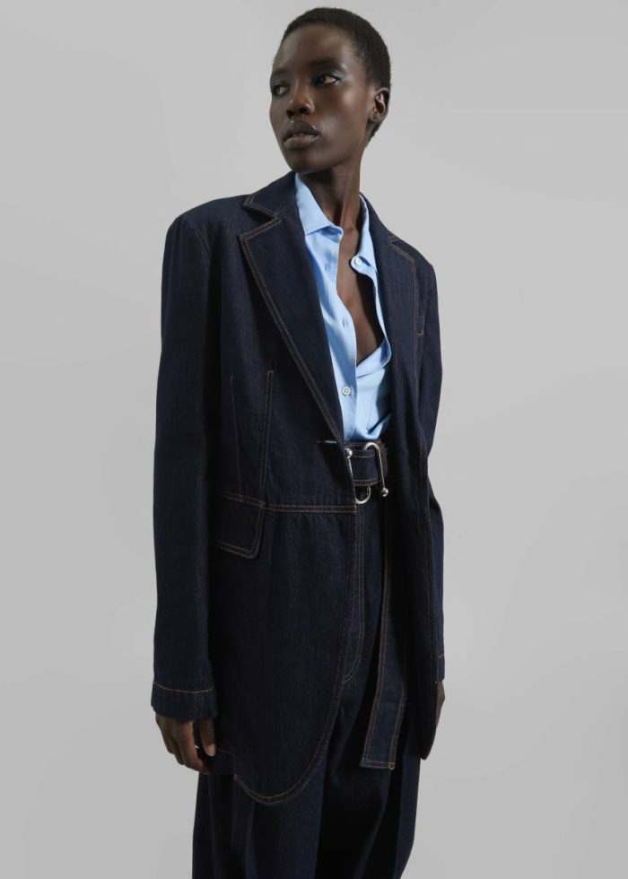 The Frankie Shop Sportmax Domino Oversized Denim Blazer - Navy Women Outerwear Blue