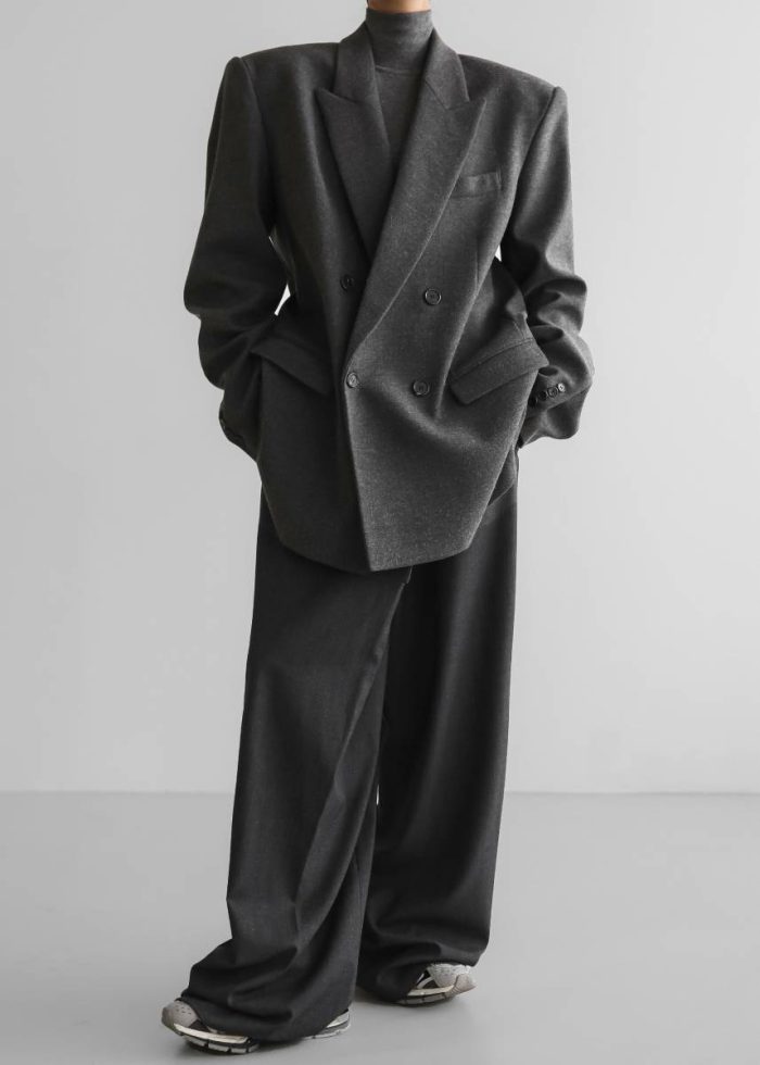 The Frankie Shop Tarvis Double Breasted Blazer - Dark Grey Grey Outerwear Women