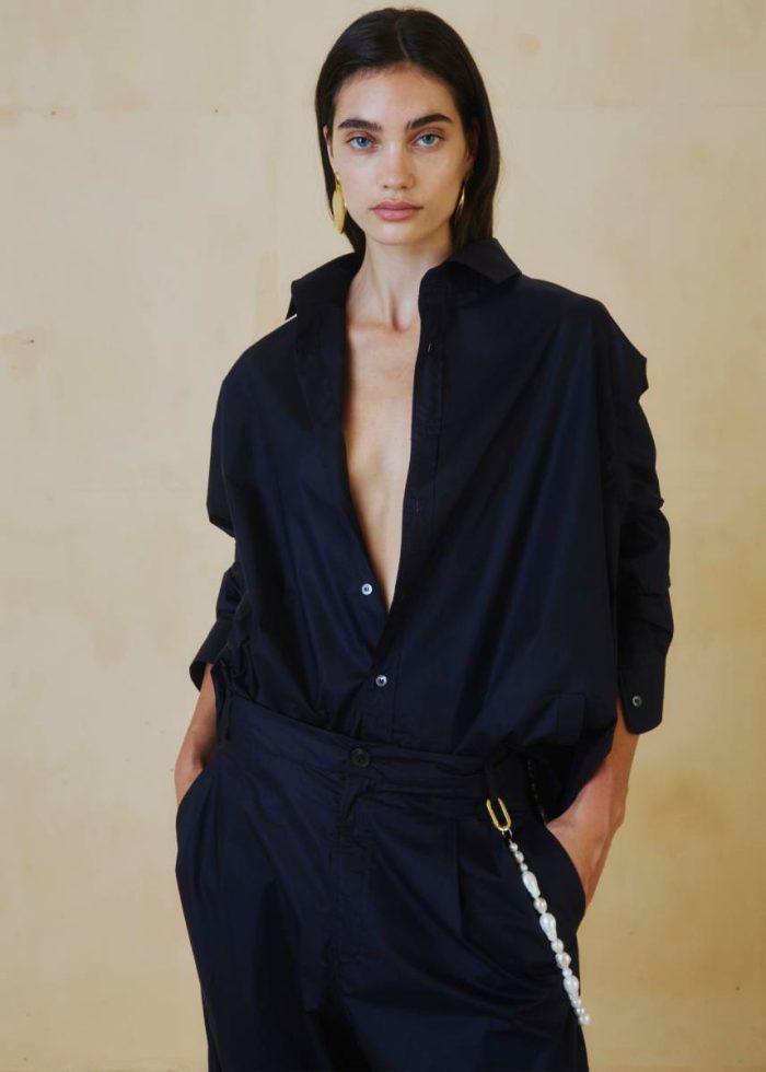 The Frankie Shop Tops Blue Darkpark Anne Tailored Poplin Shirt - Blue Navy Women