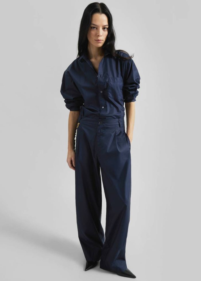 The Frankie Shop Tops Blue Darkpark Anne Tailored Poplin Shirt - Blue Navy Women