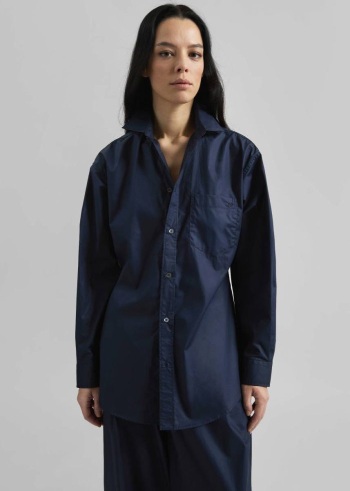 The Frankie Shop Tops Blue Darkpark Anne Tailored Poplin Shirt - Blue Navy Women