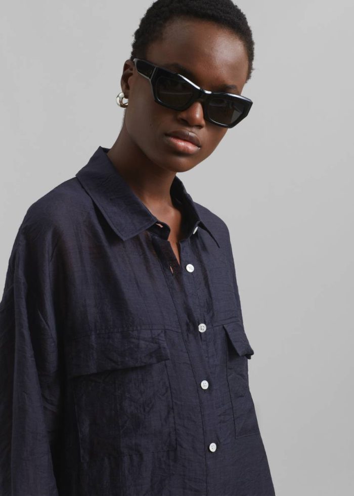 The Frankie Shop Tops Blue Madeline Sheer Shirt - Navy Women