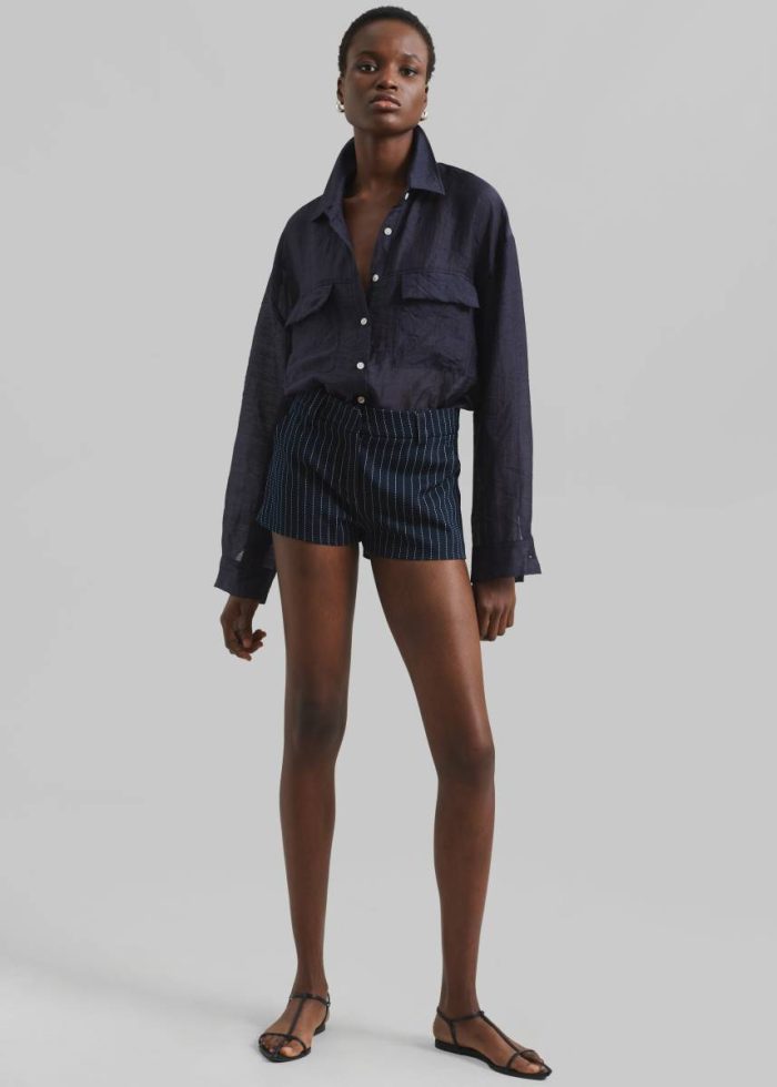 The Frankie Shop Tops Blue Madeline Sheer Shirt - Navy Women