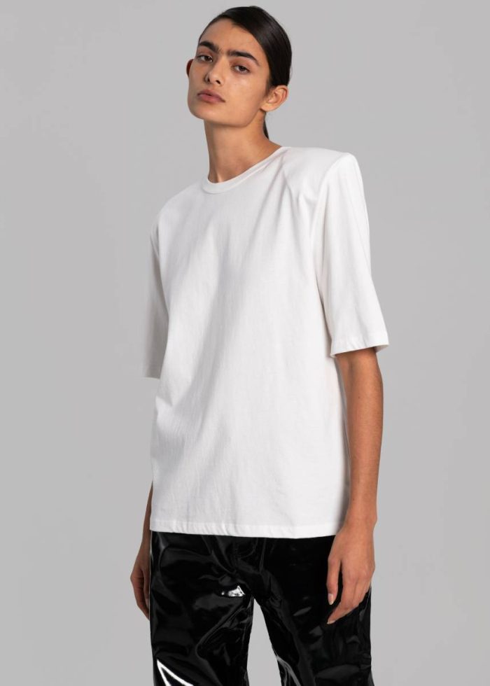 The Frankie Shop Tops Carrington Padded Shoulder Tee - White White Women