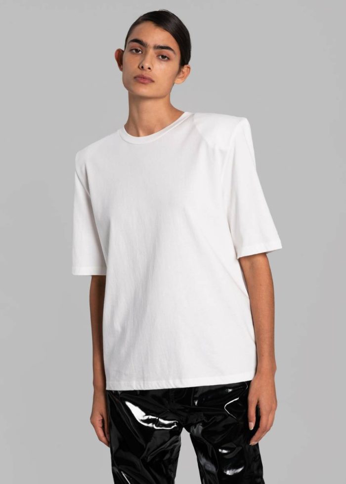 The Frankie Shop Tops Carrington Padded Shoulder Tee - White White Women