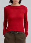 The Frankie Shop Tops Mesa Sheer Long Sleeve Tee - Red Red Women