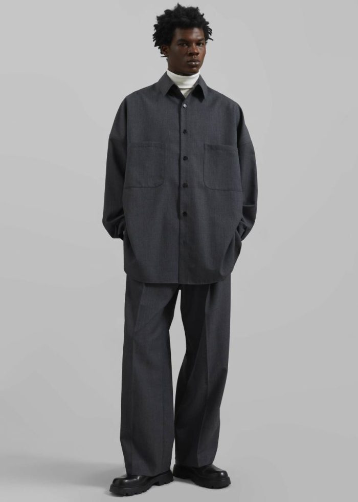 The Frankie Shop Tops Milton Wool Blend Shirt - Dark Grey Men Grey