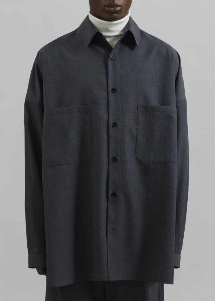 The Frankie Shop Tops Milton Wool Blend Shirt - Dark Grey Men Grey