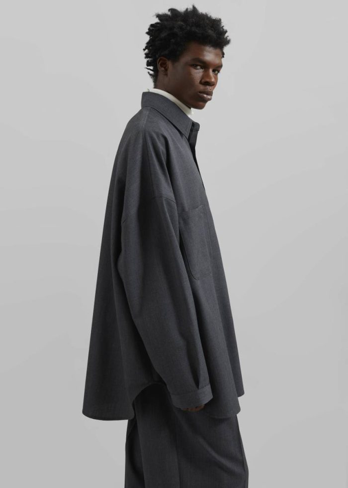 The Frankie Shop Tops Milton Wool Blend Shirt - Dark Grey Men Grey