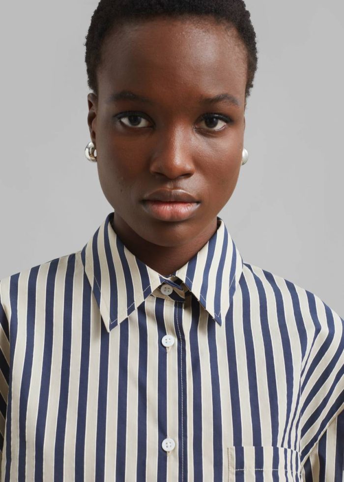 The Frankie Shop Tops Multi Lui Textured Shirt - Beige/Navy Multi Stripe Women