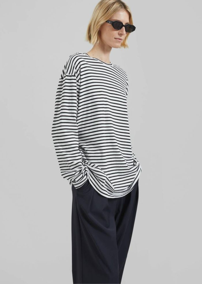 The Frankie Shop Tops White Women Salome Long Sleeve Tee - White/Black Stripe