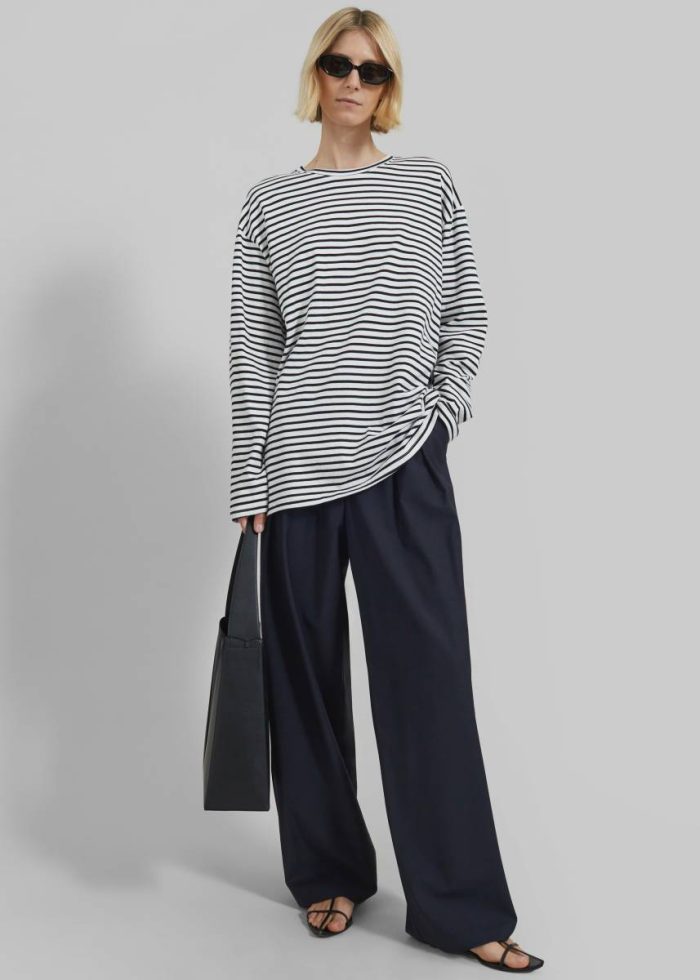 The Frankie Shop Tops White Women Salome Long Sleeve Tee - White/Black Stripe