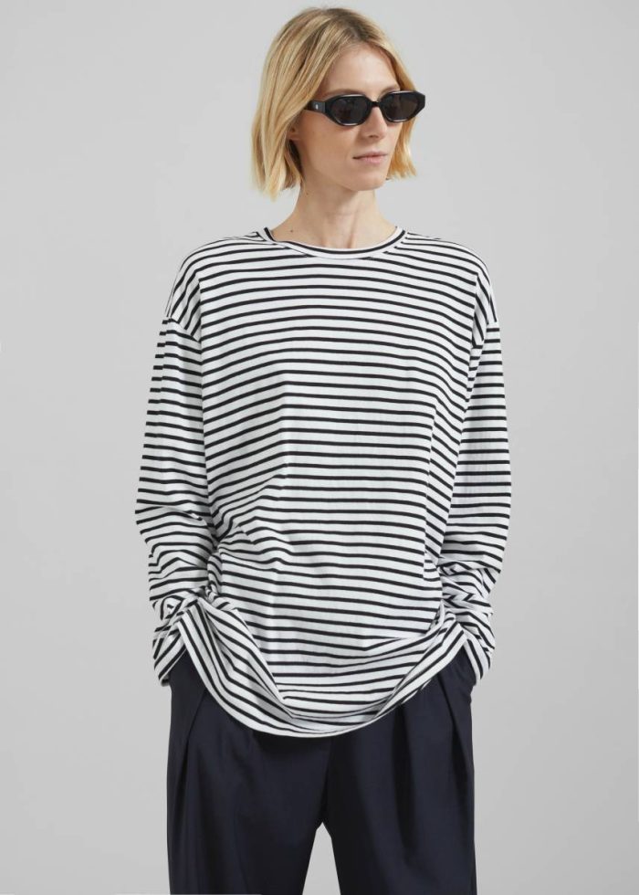 The Frankie Shop Tops White Women Salome Long Sleeve Tee - White/Black Stripe