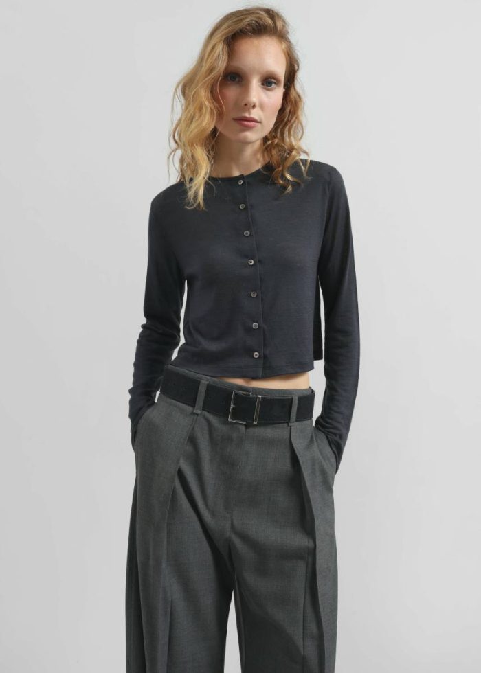The Frankie Shop Vinni Thin Wool Cardigan - Navy Women Blue Knitwear