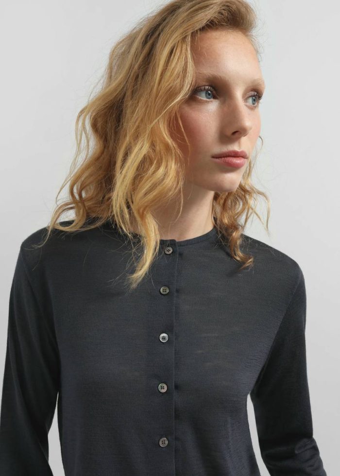 The Frankie Shop Vinni Thin Wool Cardigan - Navy Women Blue Knitwear