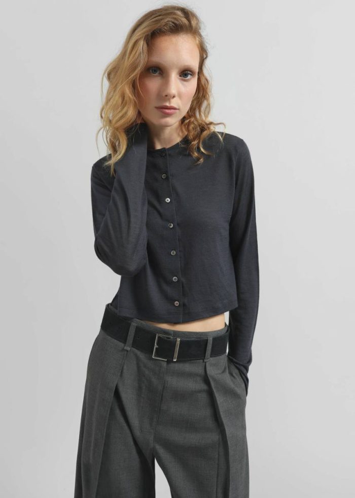 The Frankie Shop Vinni Thin Wool Cardigan - Navy Women Blue Knitwear