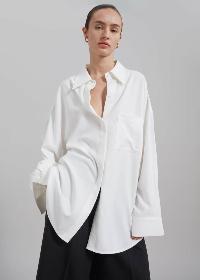 The Frankie Shop White Della Midweight Button Up Shirt - White Tops Women