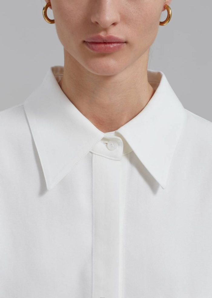 The Frankie Shop White Della Midweight Button Up Shirt - White Tops Women