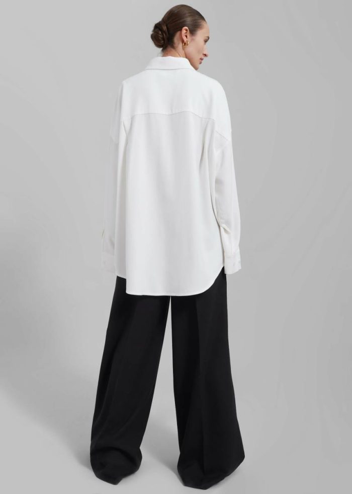 The Frankie Shop White Della Midweight Button Up Shirt - White Tops Women