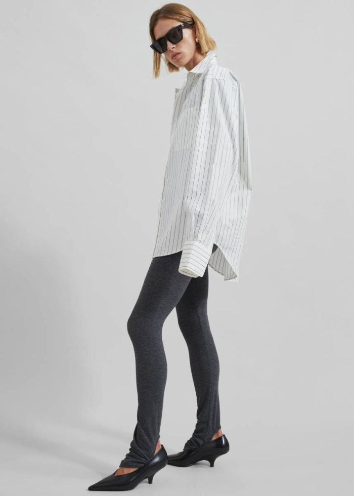 The Frankie Shop White Tops Anvers Striped Cotton Button Up Shirt - White/Black Stripe Women