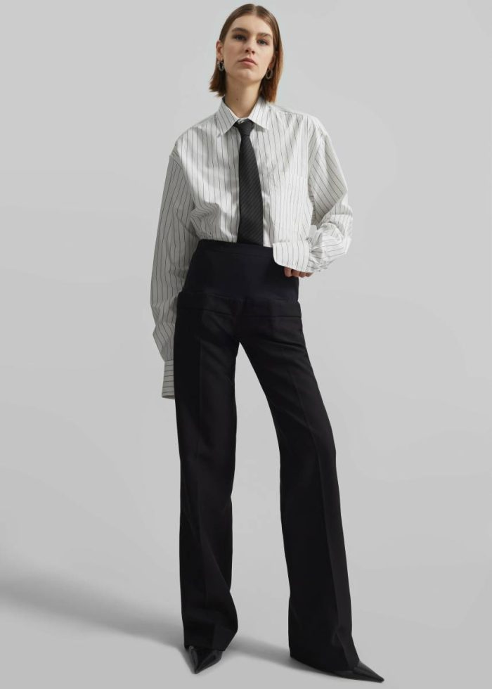 The Frankie Shop White Tops Anvers Striped Cotton Button Up Shirt - White/Black Stripe Women