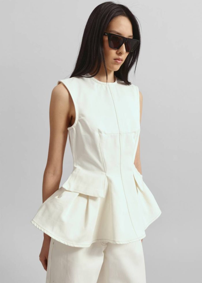 The Frankie Shop White Tops Remain Peplum Denim Top - Ecru Women