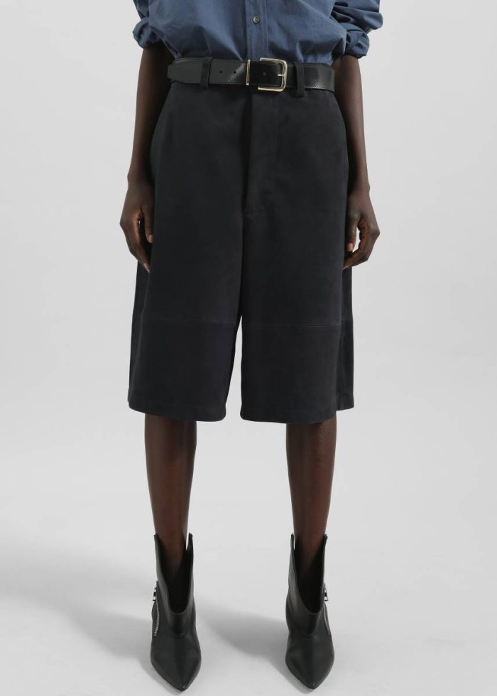 The Frankie Shop Women Blue Dartsel Suede Bermuda Shorts - Navy Bottoms