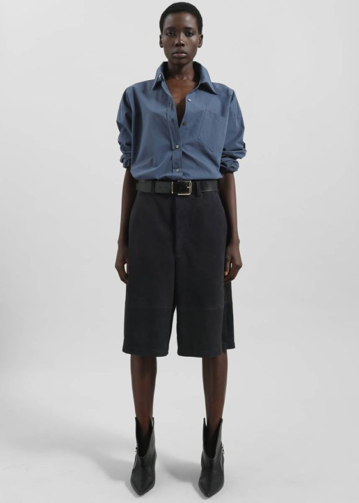 The Frankie Shop Women Blue Dartsel Suede Bermuda Shorts - Navy Bottoms