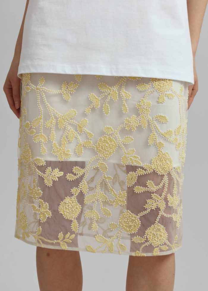 The Frankie Shop Women Bottoms Rotate Flower Beads Pencil Skirt - Egret Comb Yellow