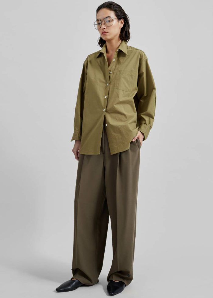 The Frankie Shop Women Green Jody Button Up Shirt - Khaki Tops