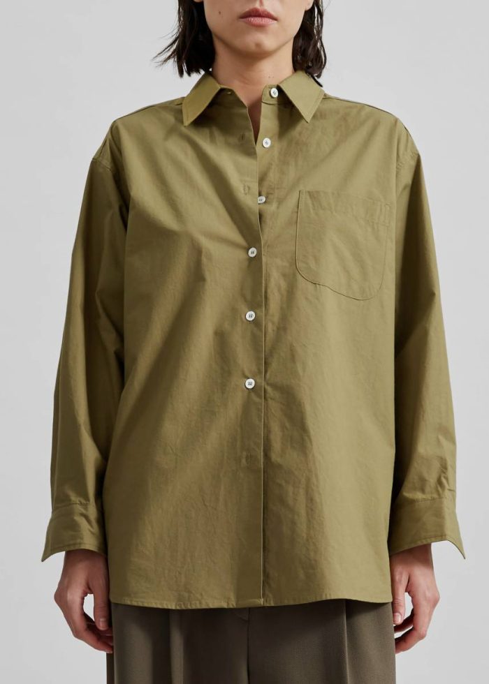The Frankie Shop Women Green Jody Button Up Shirt - Khaki Tops