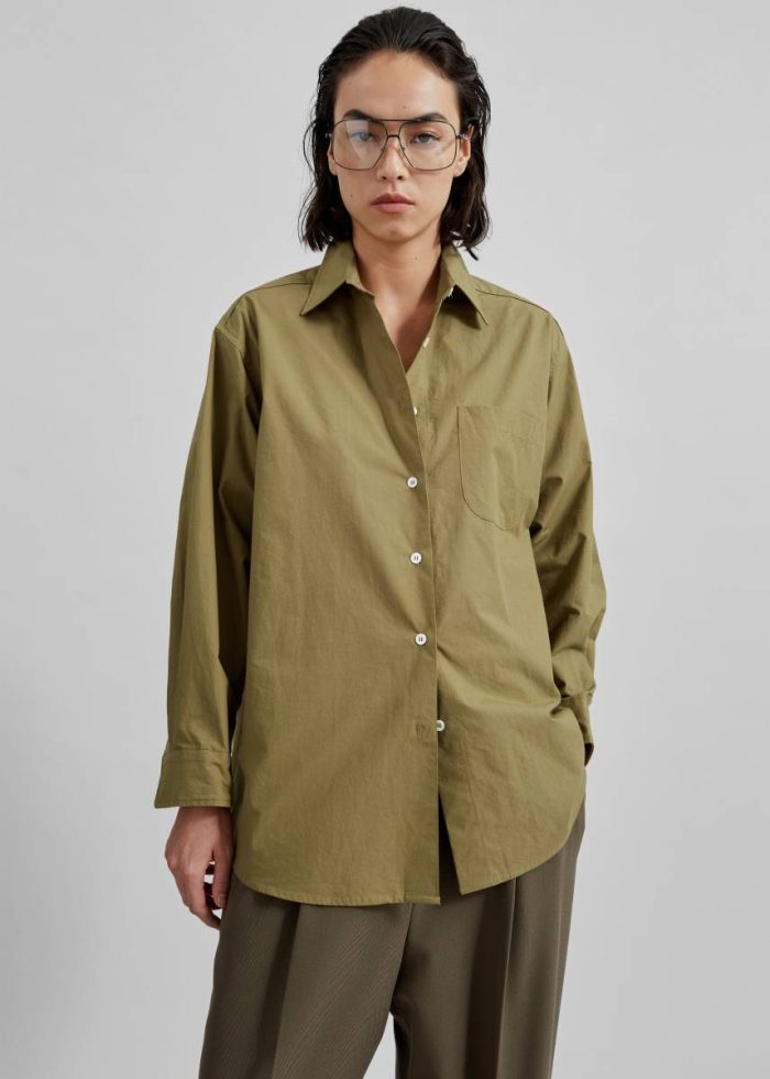 The Frankie Shop Women Green Jody Button Up Shirt - Khaki Tops
