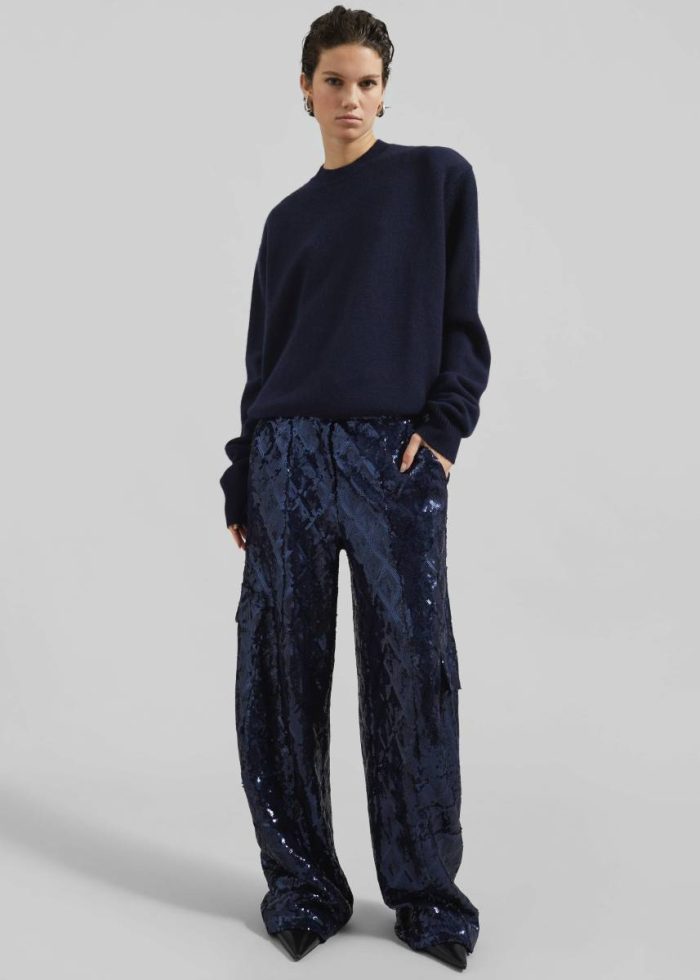 The Frankie Shop Women Knitwear Rafaela Padded Knit Sweater - Navy Blue