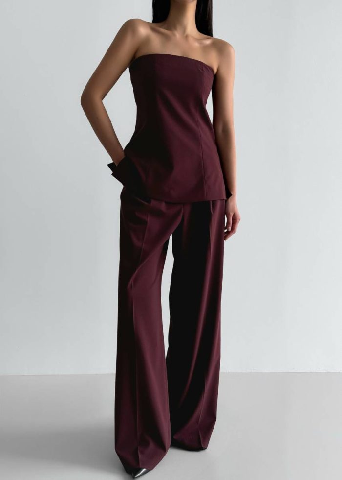 The Frankie Shop Women Red Abbie Strapless Top - Burgundy Tops