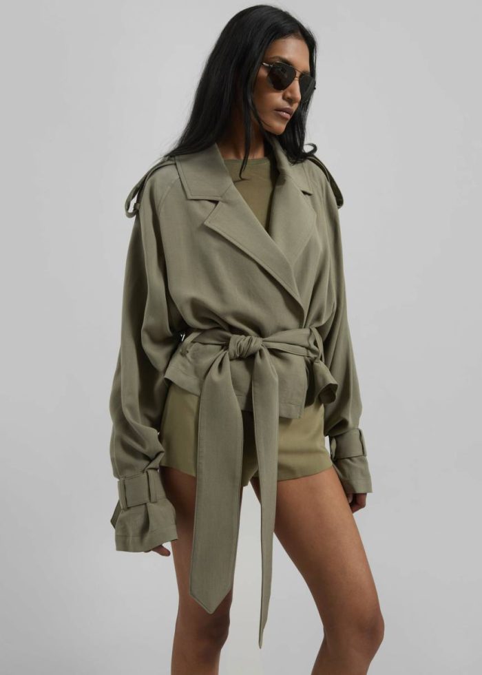 The Frankie Shop Women Simona Short Trench - Khaki Green Outerwear