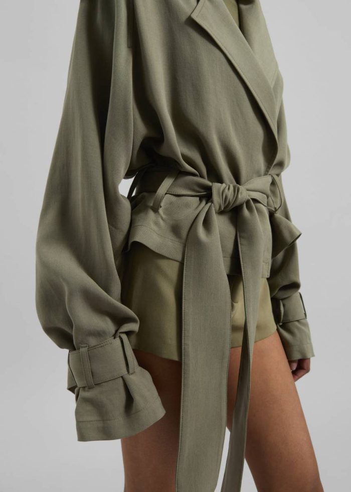 The Frankie Shop Women Simona Short Trench - Khaki Green Outerwear
