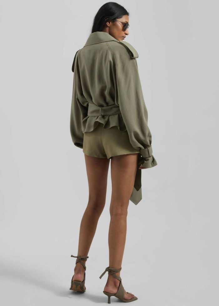 The Frankie Shop Women Simona Short Trench - Khaki Green Outerwear