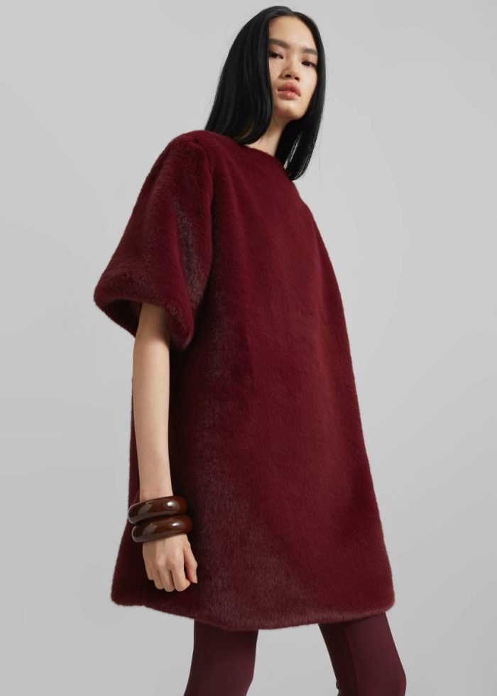 The Frankie Shop Women Stauben Faux Fur Mini Dress - Burgundy Dresses Red